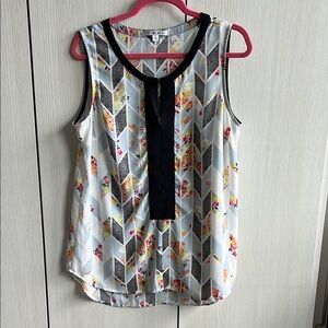 CAbi ribbon detail  Orange and Gray Blouse